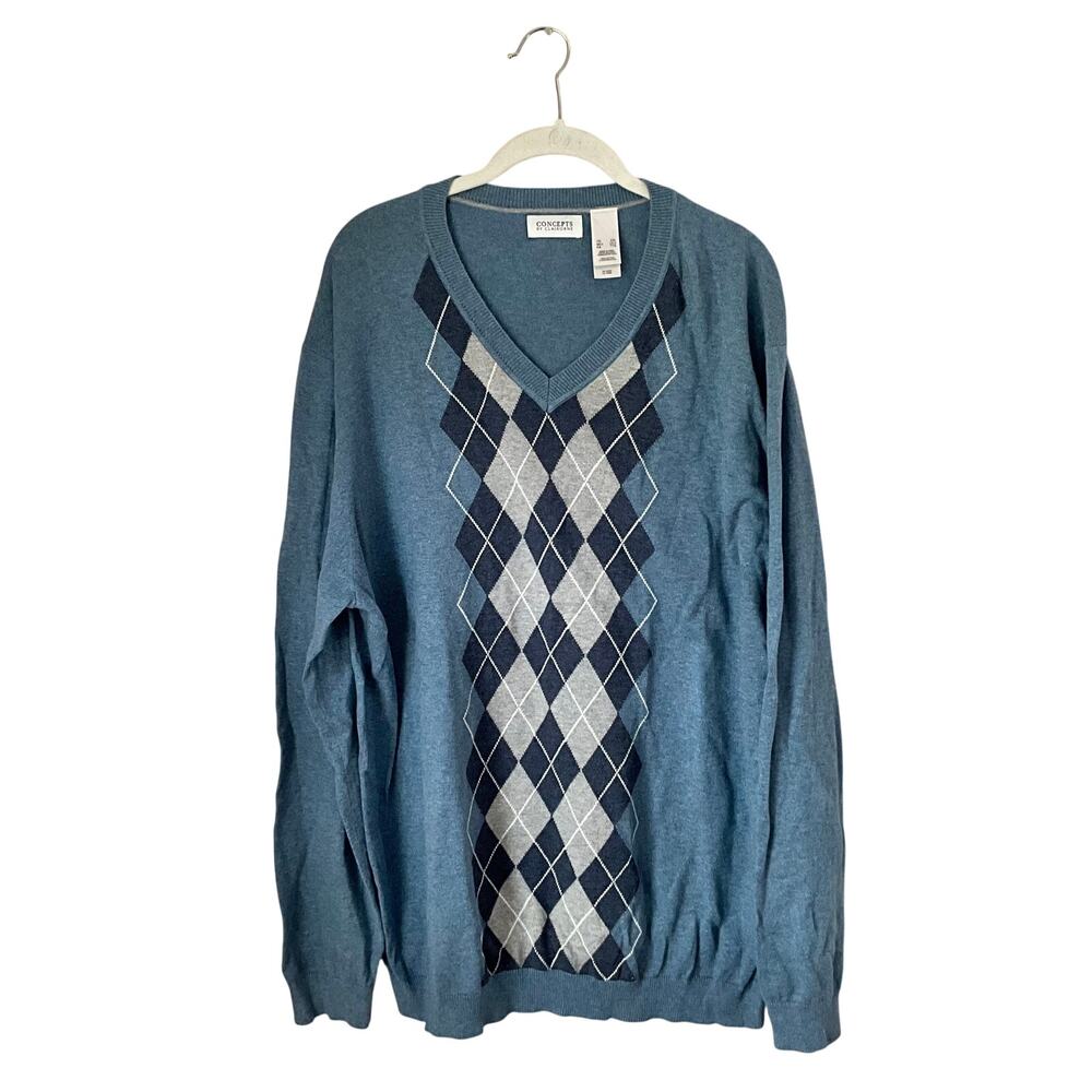 Concepts by Claiborne Blue Argyle Sweater: Y2K, 2000s
